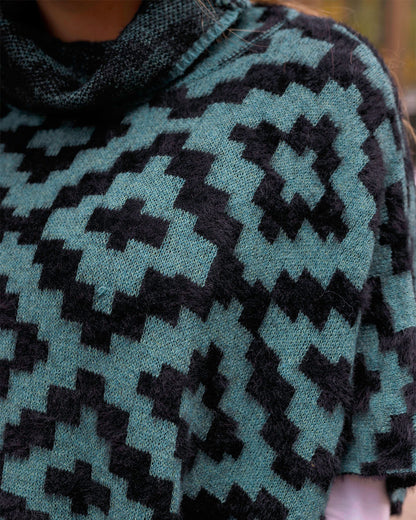 Pattern view of Teal Aztec Cozy Cowl Neck Pullover