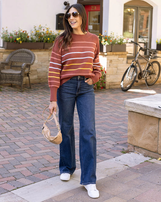 Crew Neck Terracotta Striped Sweater Striped sweater