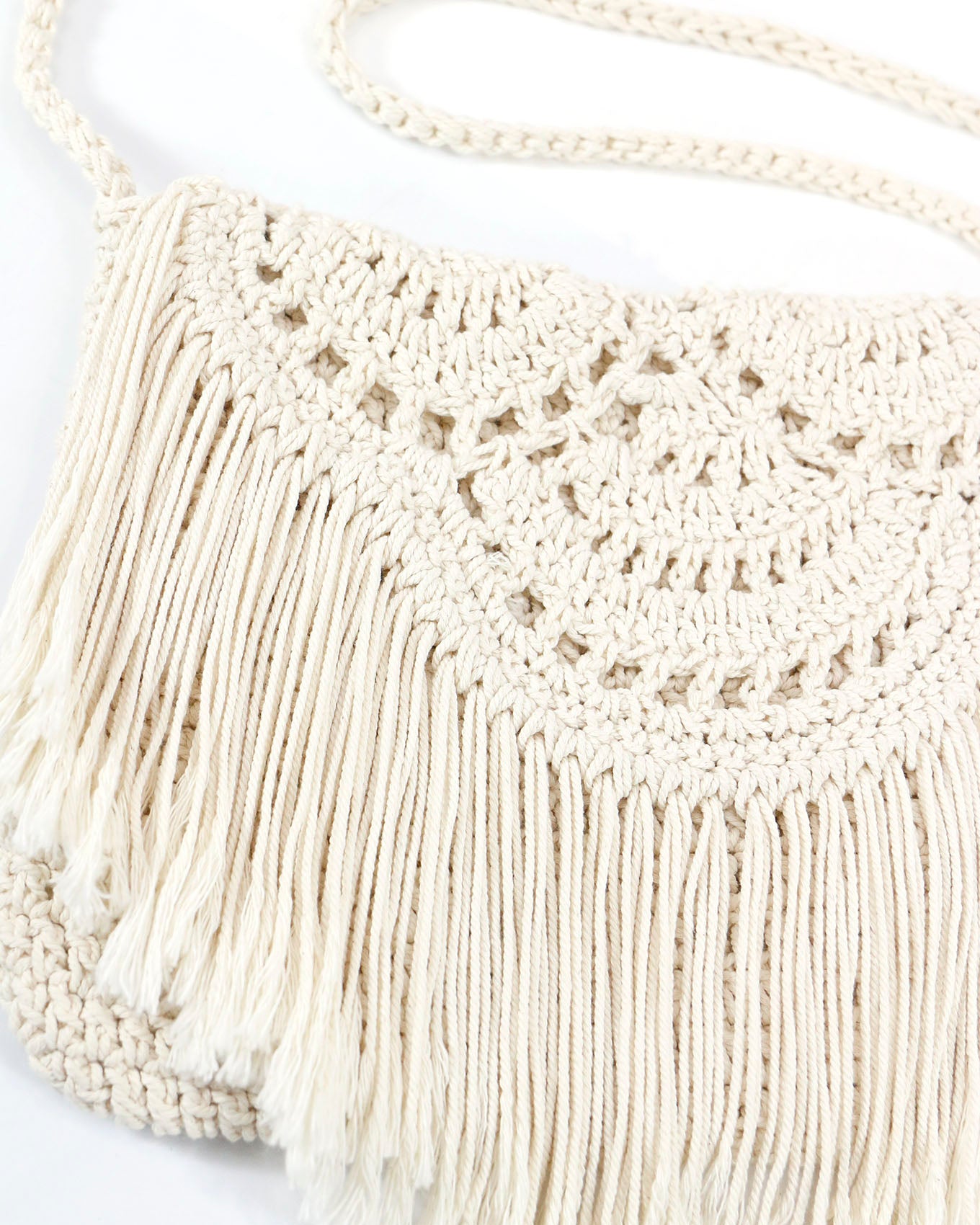 Close up stock shot of crochet crossbody bag