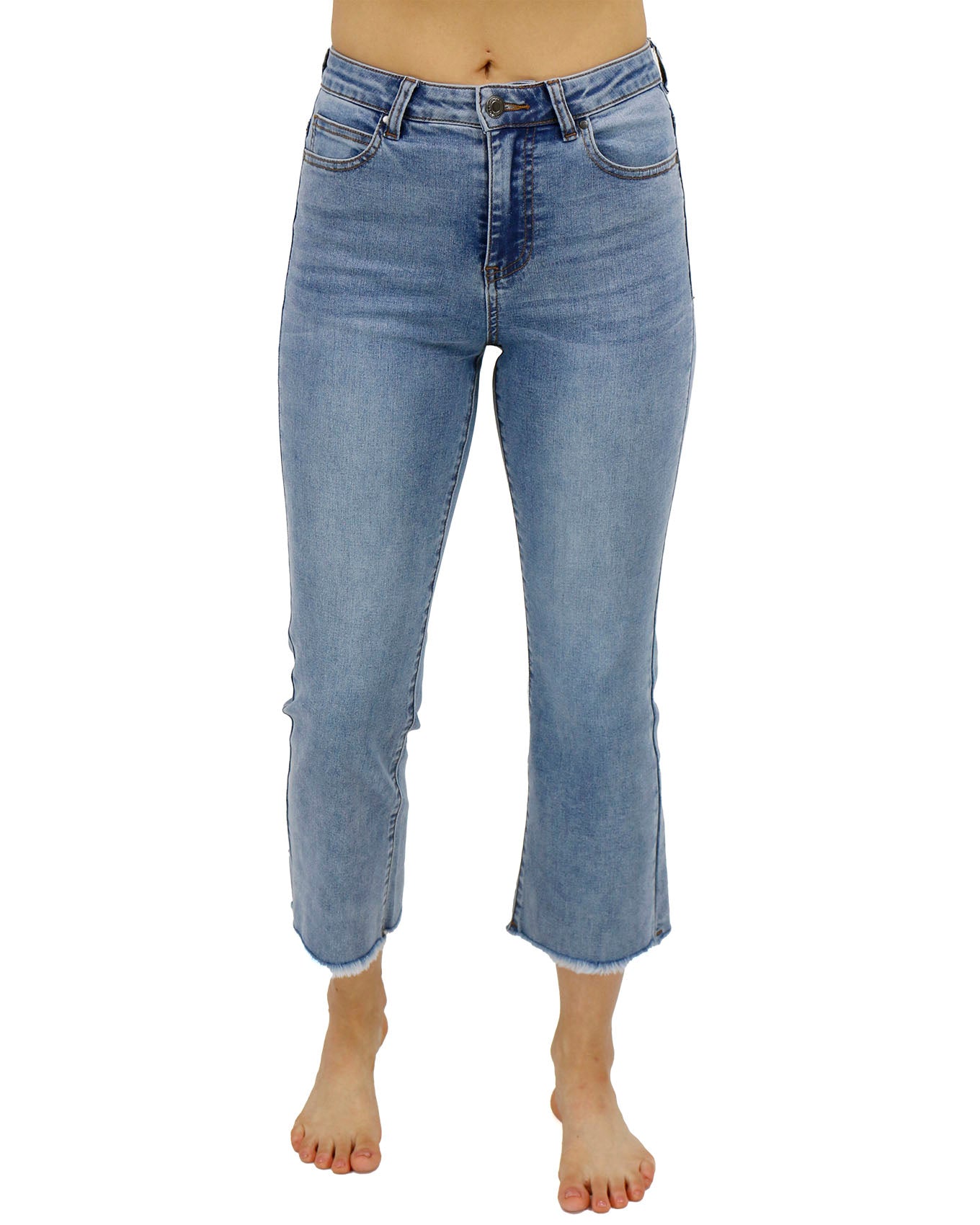 Front stock shot of Medium Standard Wash Crop Flare Jeggings