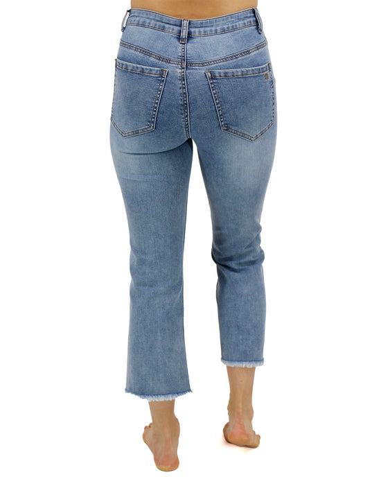 FLARE CROP-LENGTH PULL-ON PANT IN STRETCH COTTON DENIM main image 0