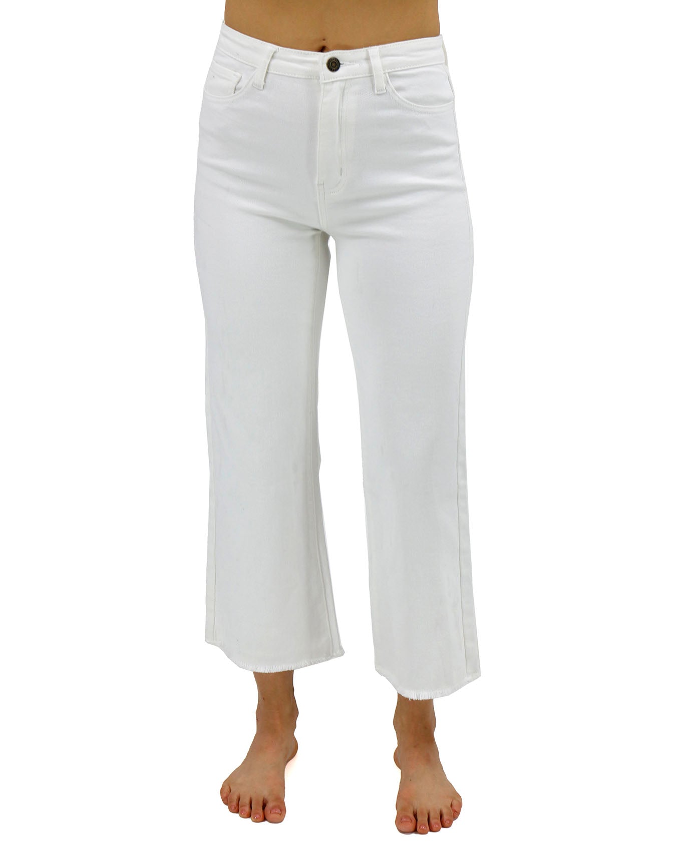 Front stock shot of Cropped White Wide Leg Denim