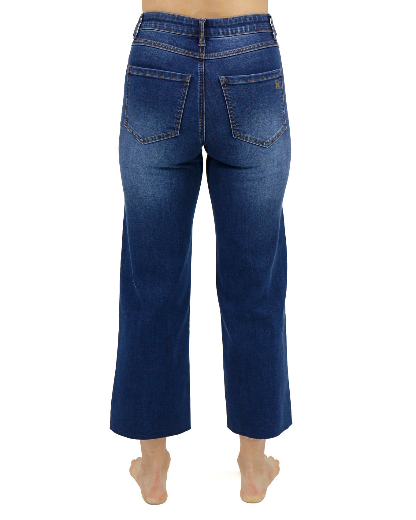 Back stock shot of Medium Dark Wash Cropped Wide Leg Waist Shaper Jeans