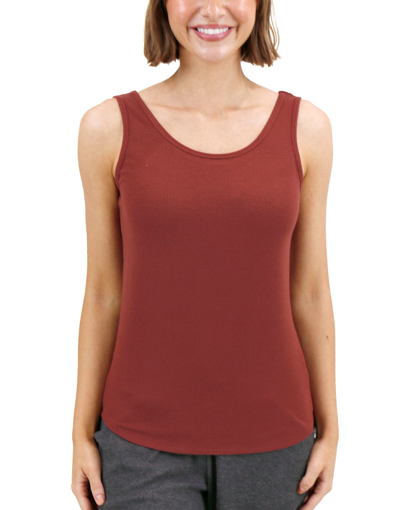 Essential Ribbed Rust Fitted Tank Top - Rust / L - Grace and Lace
