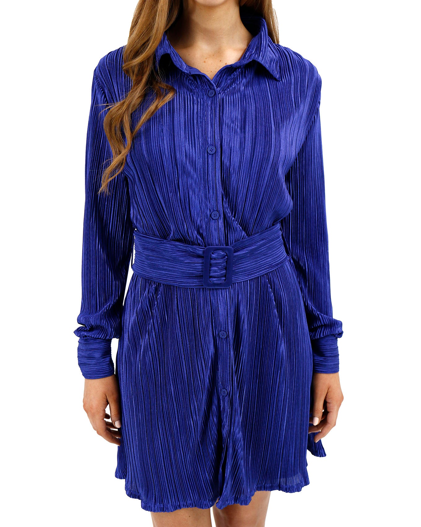 Eve Belted Royal Plisse Dress - Grace and Lace