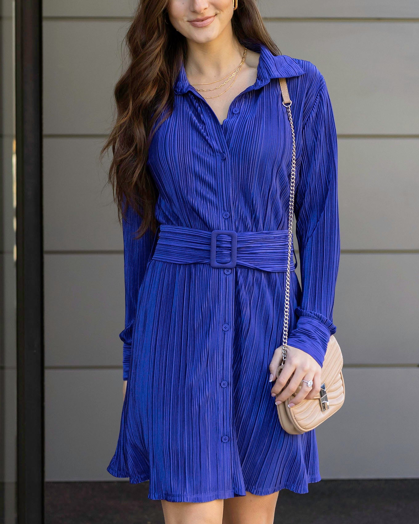 DEAL: Eve Belted Royal Plisse Dress Royal / L DEAL: Eve Belted Royal Plisse Dress Royal / L