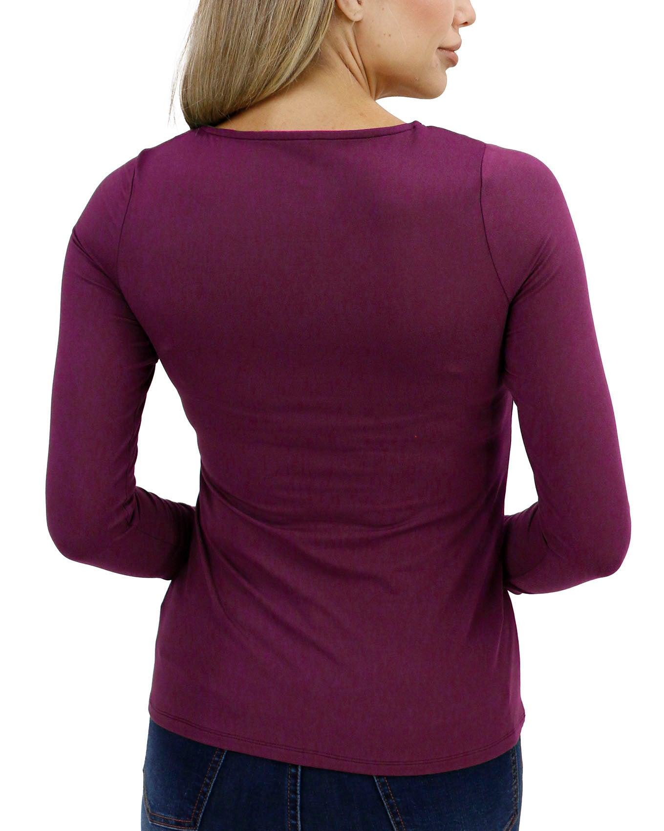 back view stock shot of ever soft fuchsia square neck top