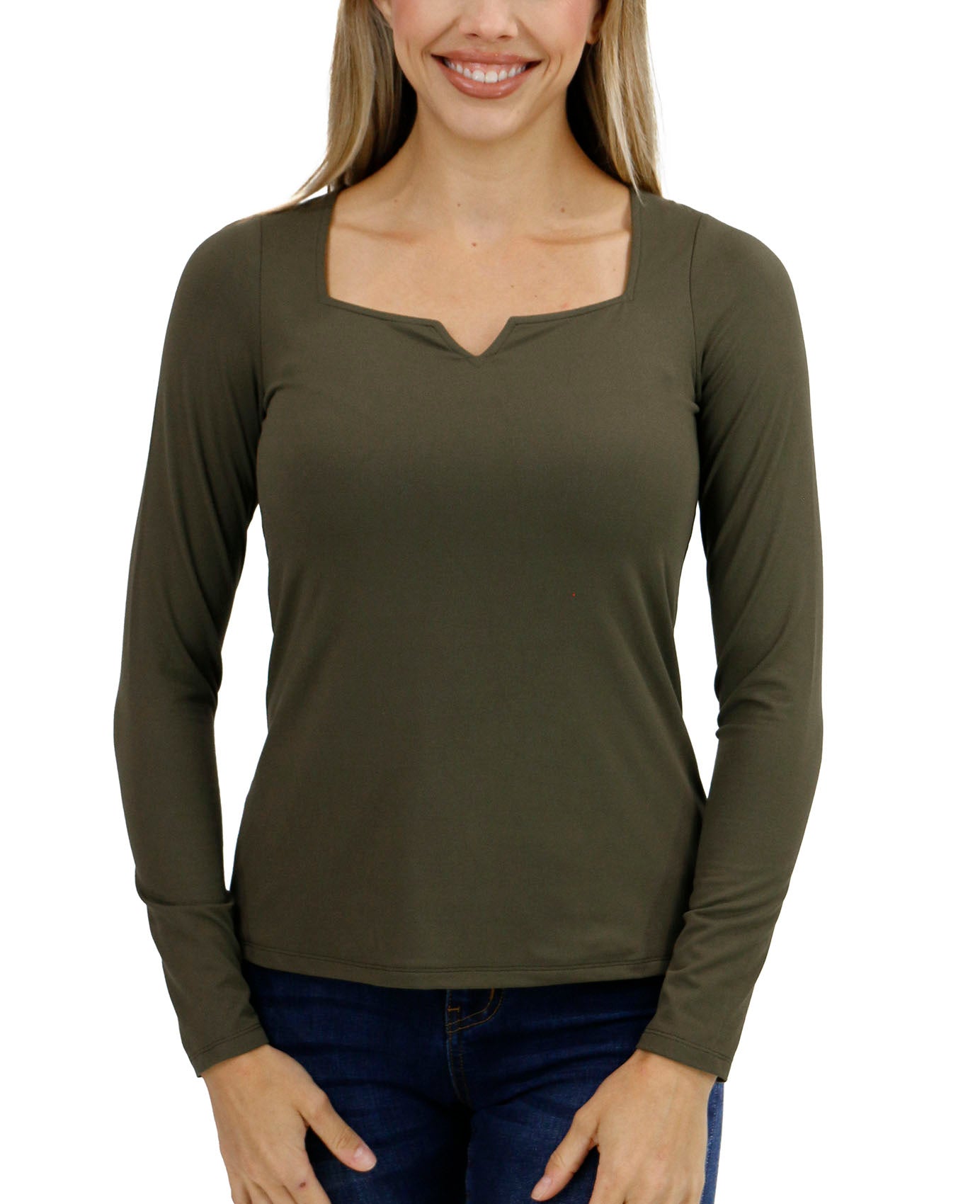 front view stock shot of ever soft olive square neck top