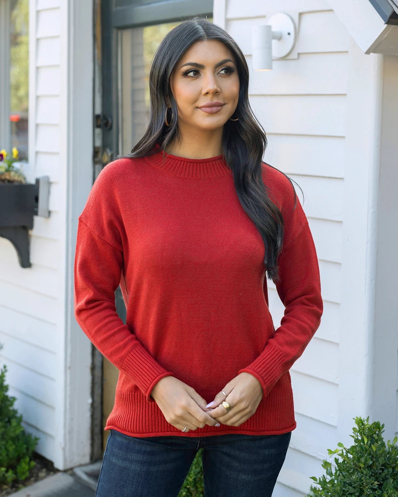 Everyday Autumn Red Mock Neck Sweater