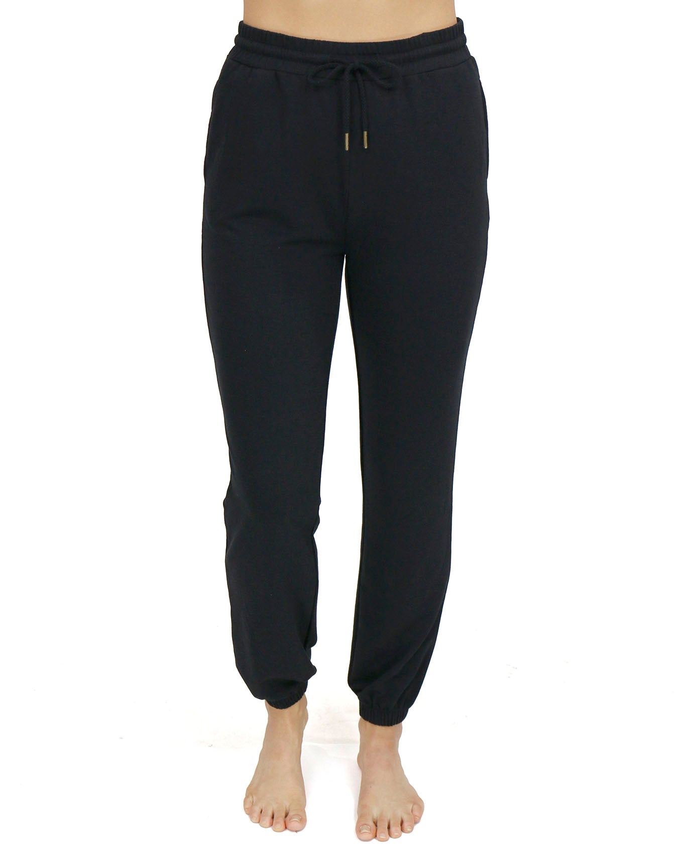 front view stock shot of soft black sweatpants