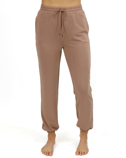 front view stock shot of soft tan sweatpants