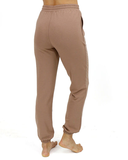 back view stock shot of soft tan sweatpants