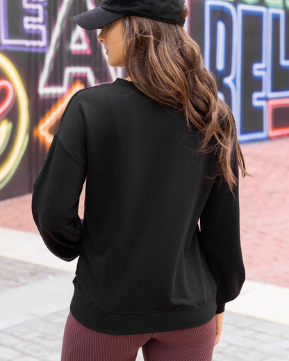 back view of soft black sweatshirt