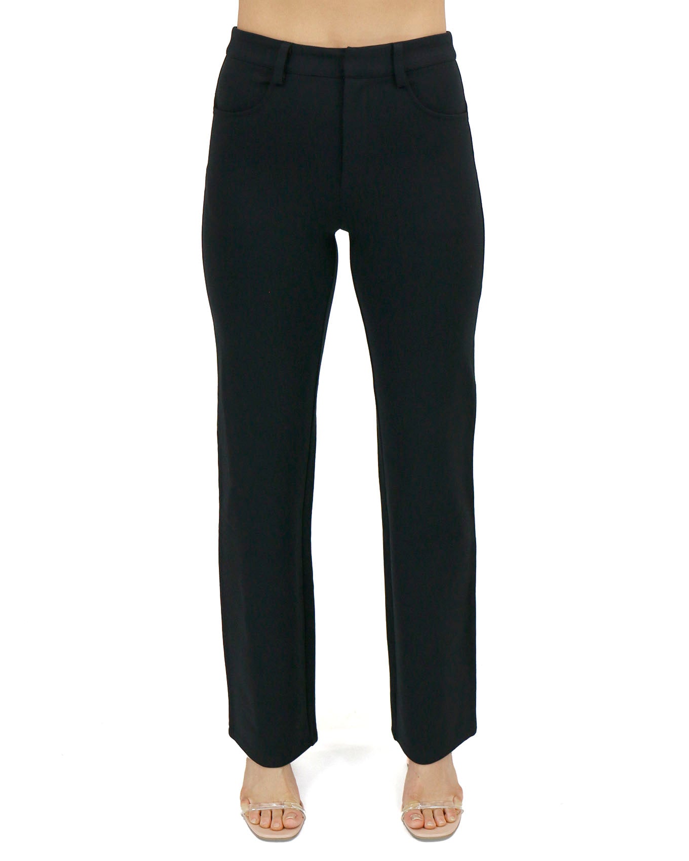 front view stock shot of fab fit black straight leg work pant