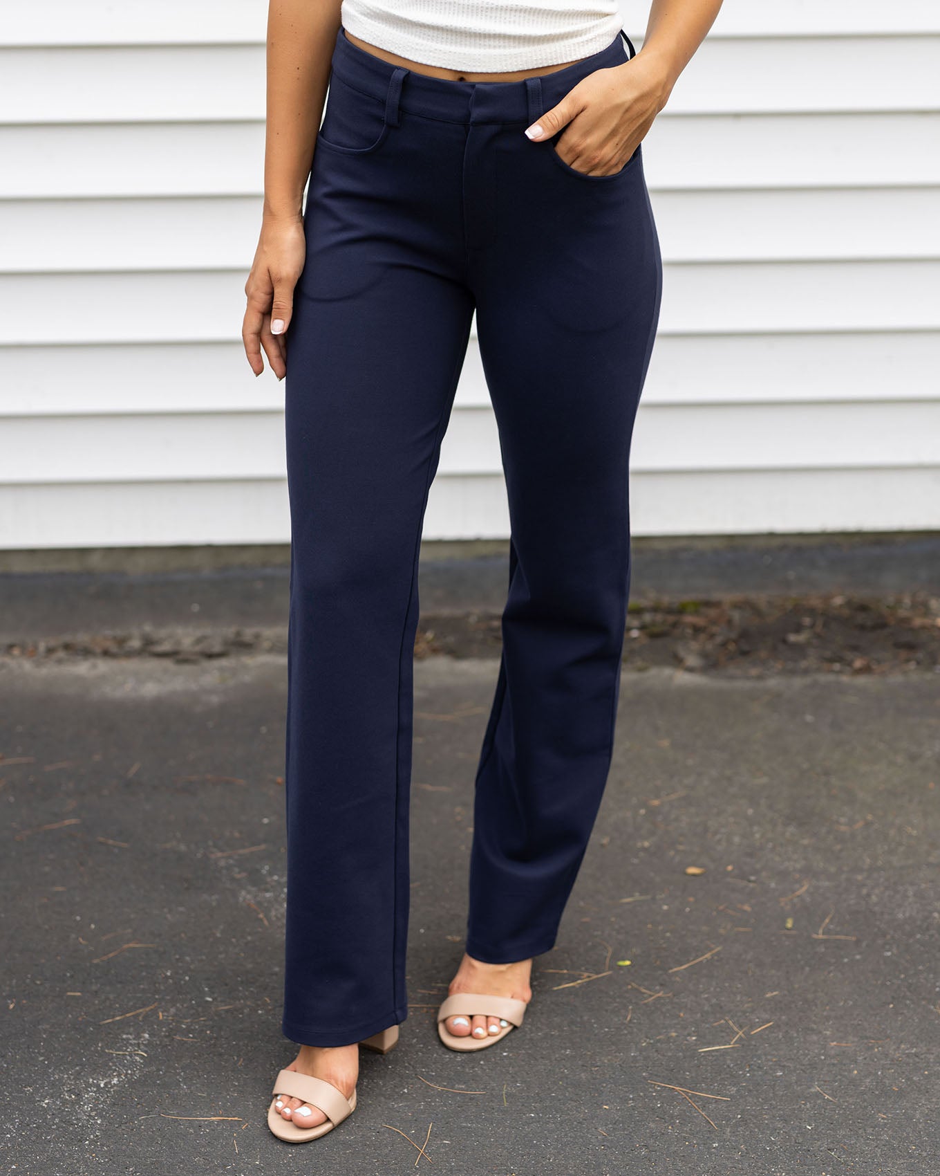 front view of fab fit navy straight leg work pant