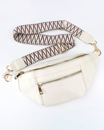 Faux Leather Ivory Belt Bag w/ Guitar Strap