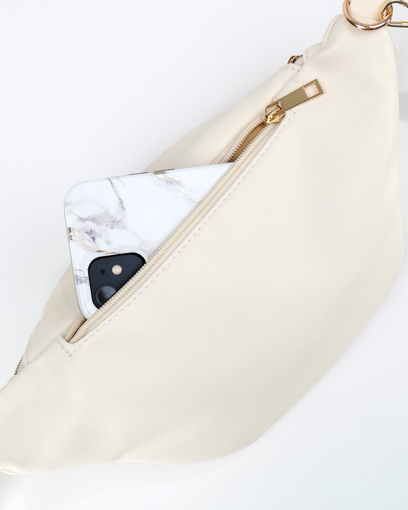 Faux Leather Ivory Belt Bag w/ Guitar Strap