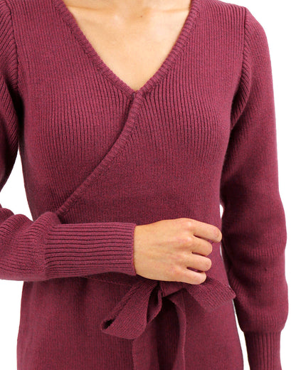 Detail view of Cabernet Faux Wrap Sweater Dress