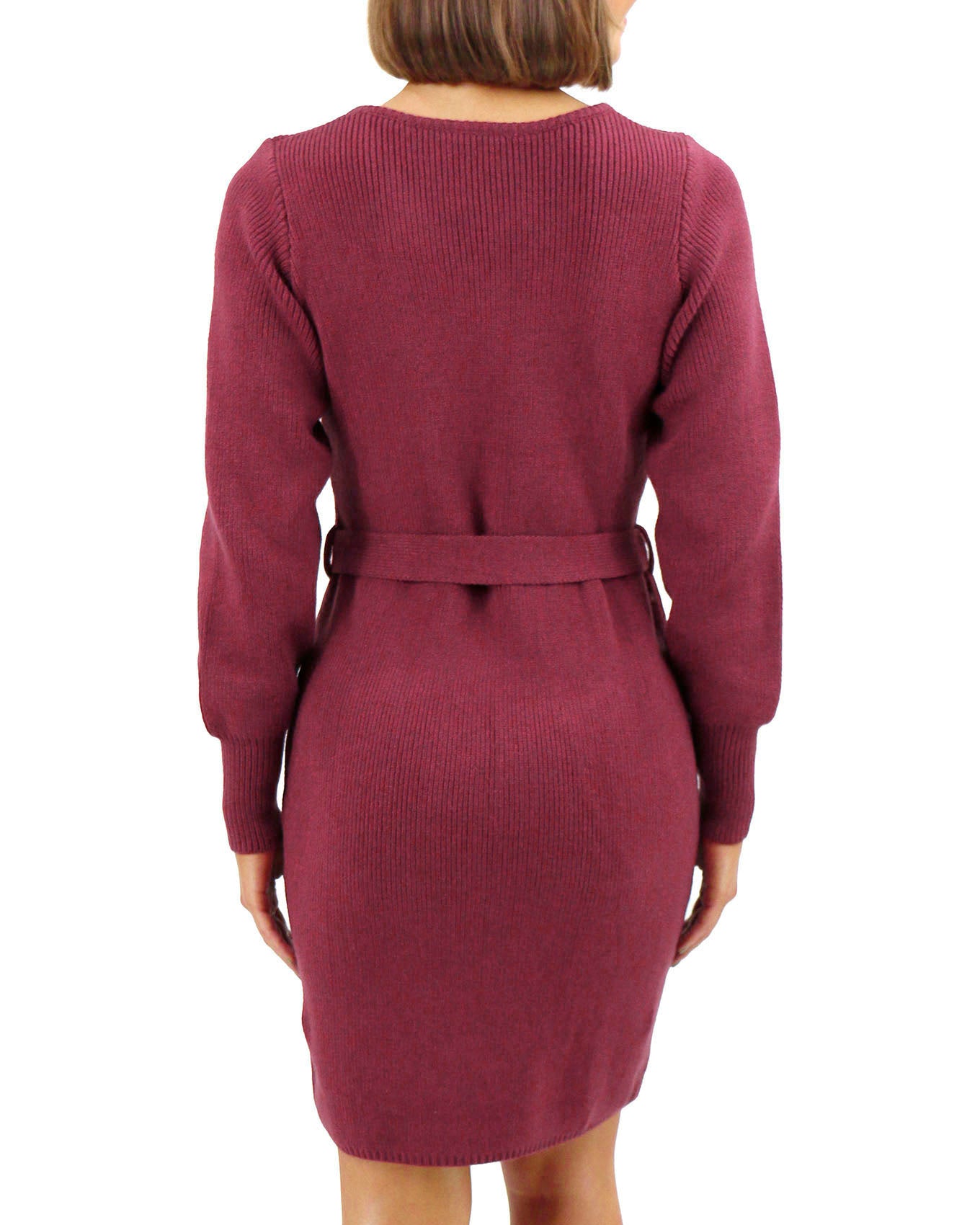 Faux Wrap Cabernet Sweater Dress - Grace and Lace