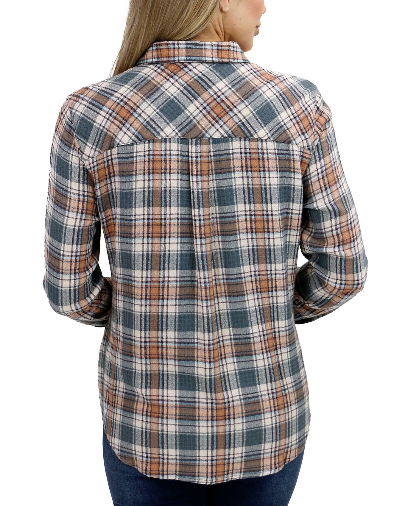 back view stock shot of favorite button up top in copper sage