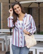 Favorite Button Up Top in Red/Blue Striped