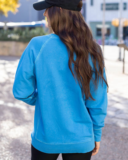 Back view of Vibrant Blue Favorite Washed Pocket Sweatshirt