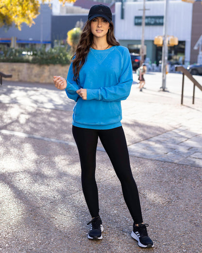 Full body view of Vibrant Blue Favorite Washed Pocket Sweatshirt