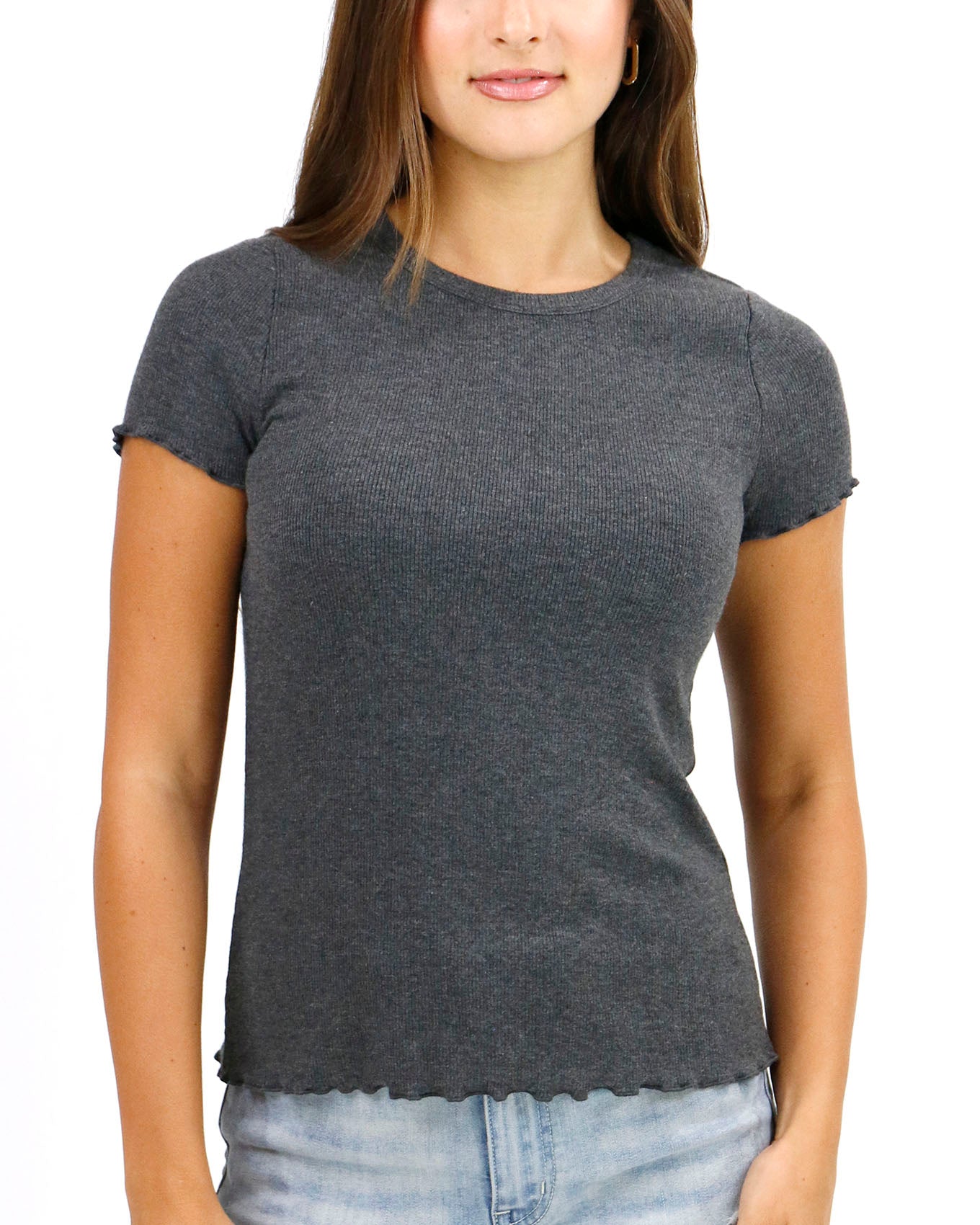 Ribbed Tee Charcoal Front