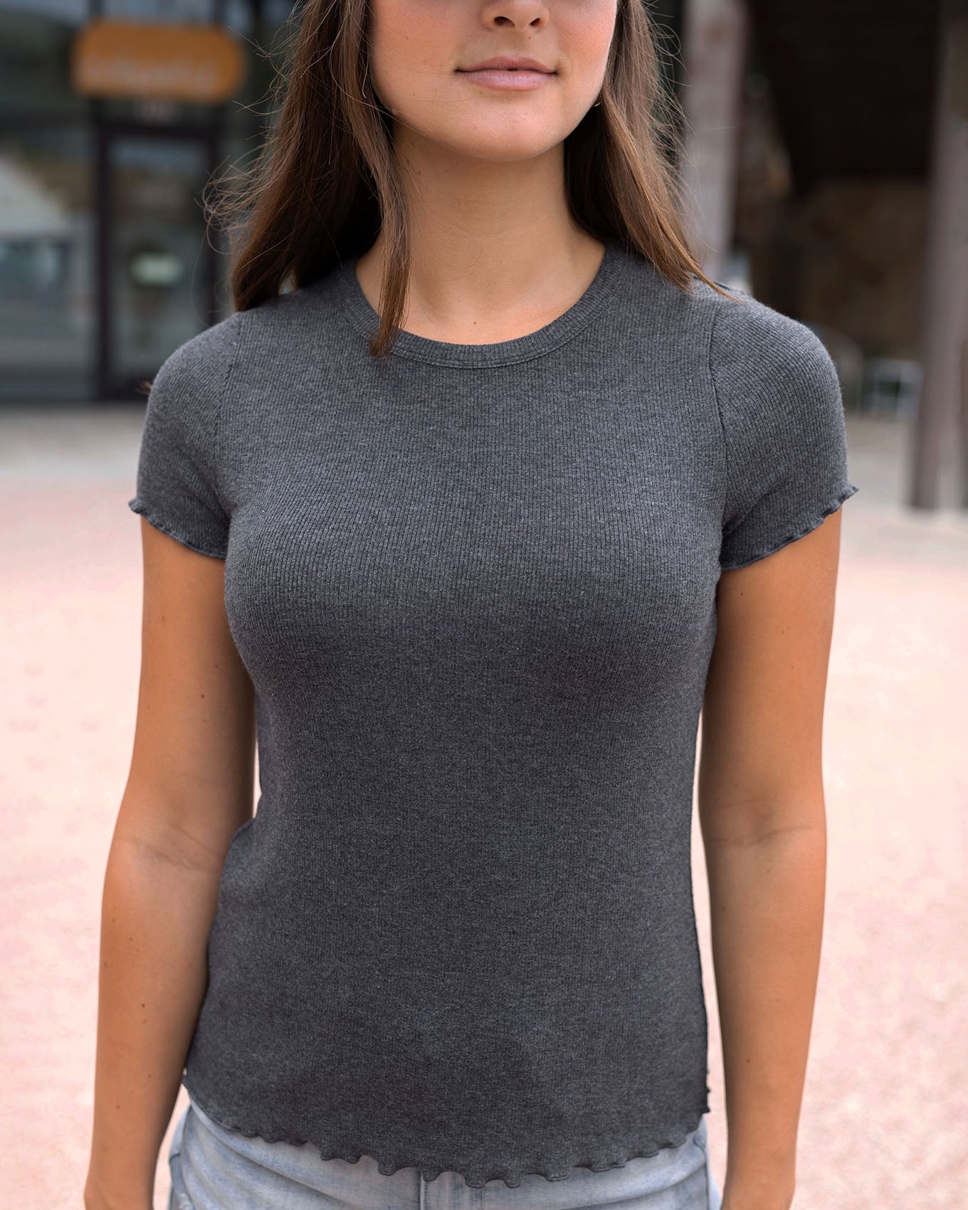 Fitted Ribbed Tee Charcoal - Grace and Lace