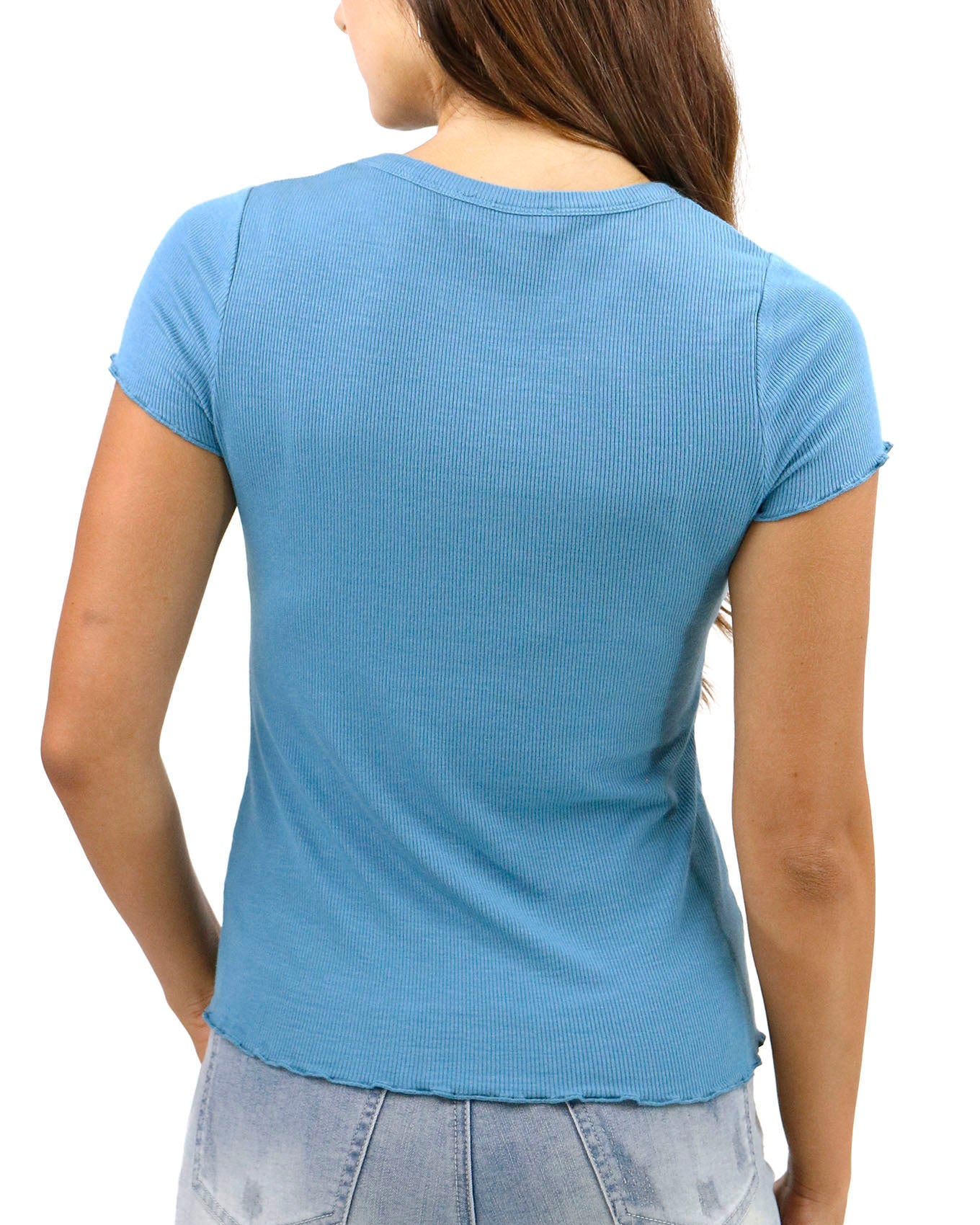 Ribbed Tee Ocean Blue Back Close Up