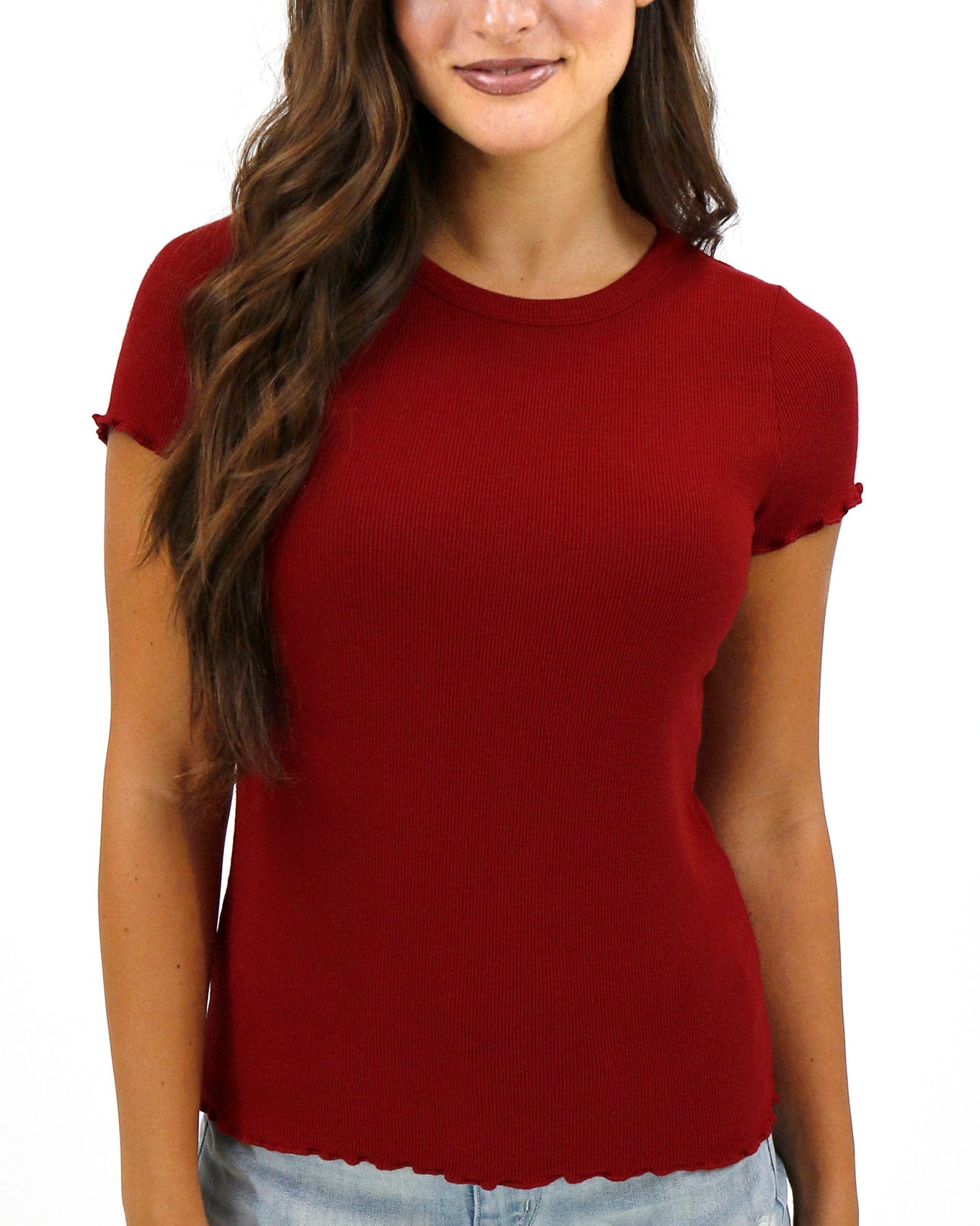 Ribbed Tee Ruby Front View