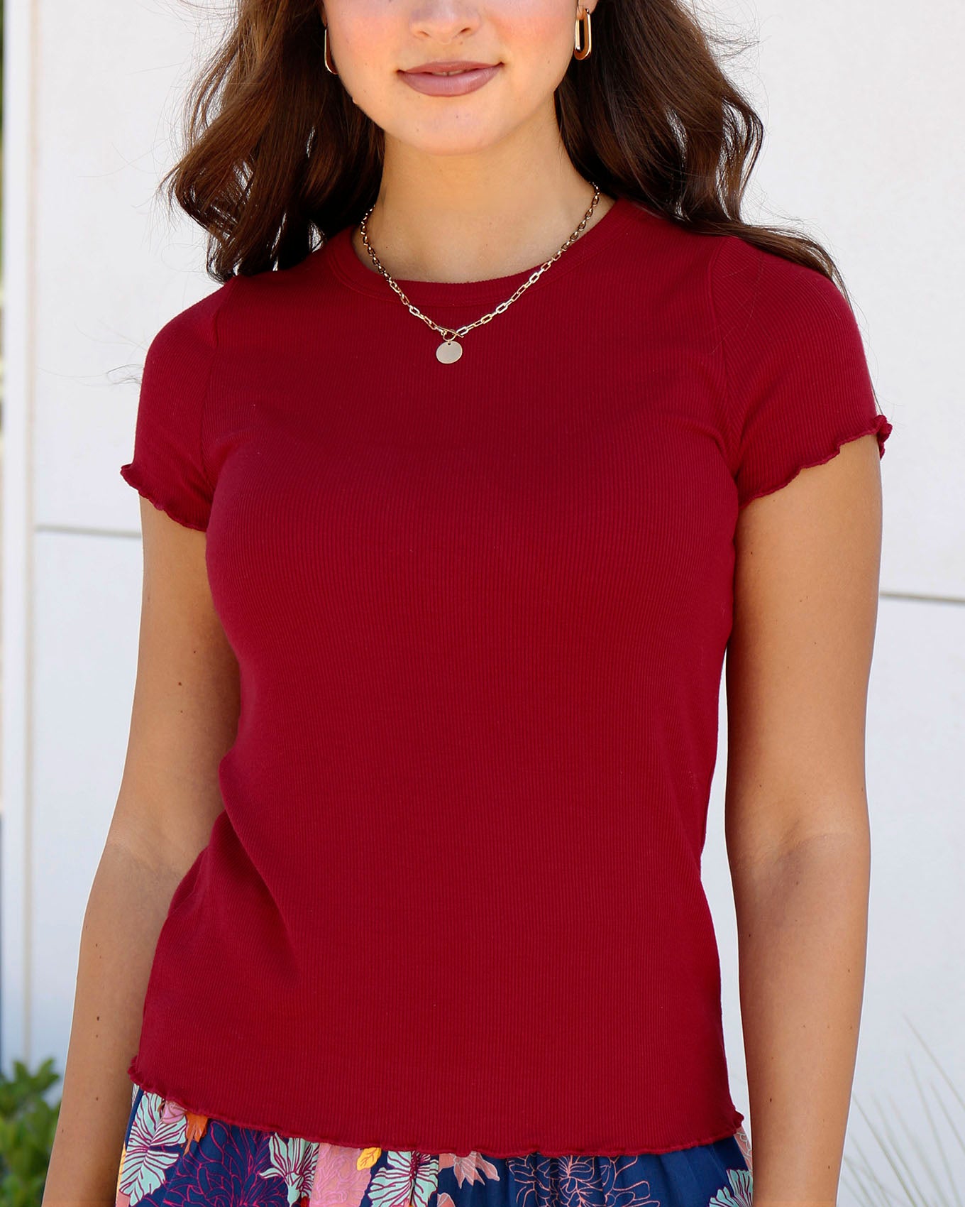 Fitted Ribbed Tee Ruby - FINAL SALE