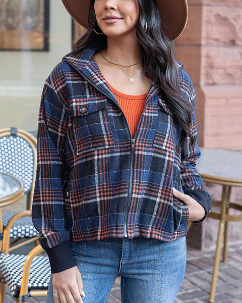ジャケット・アウター columbia check plaid shell jacket navy Flannel Navy/Orange Plaid Jacket - FINAL SALE - Grace and Lace