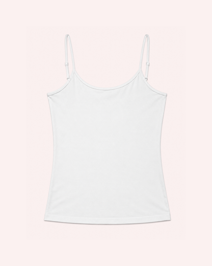 White spaghetti strap tank top on a beige background