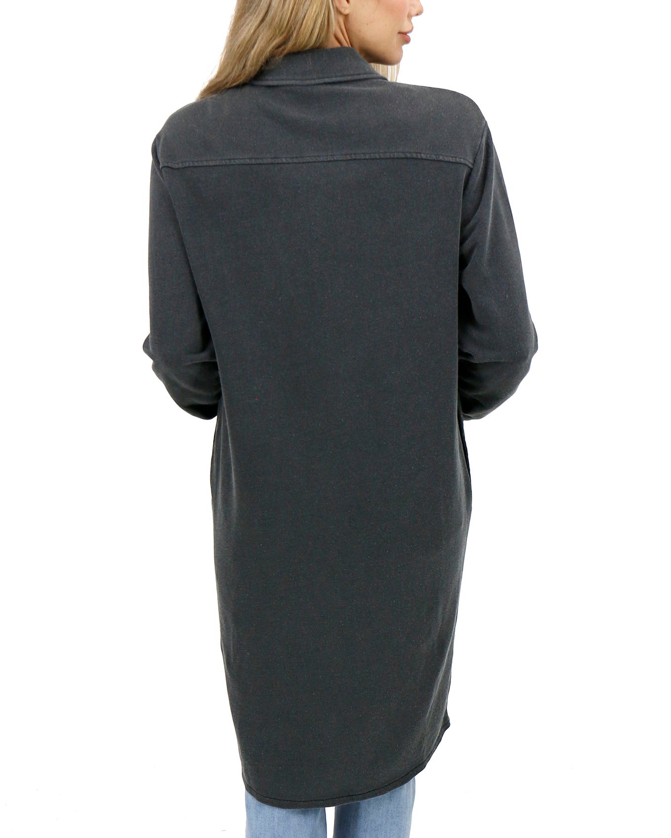 back view stock shot of dark grey duster jacket