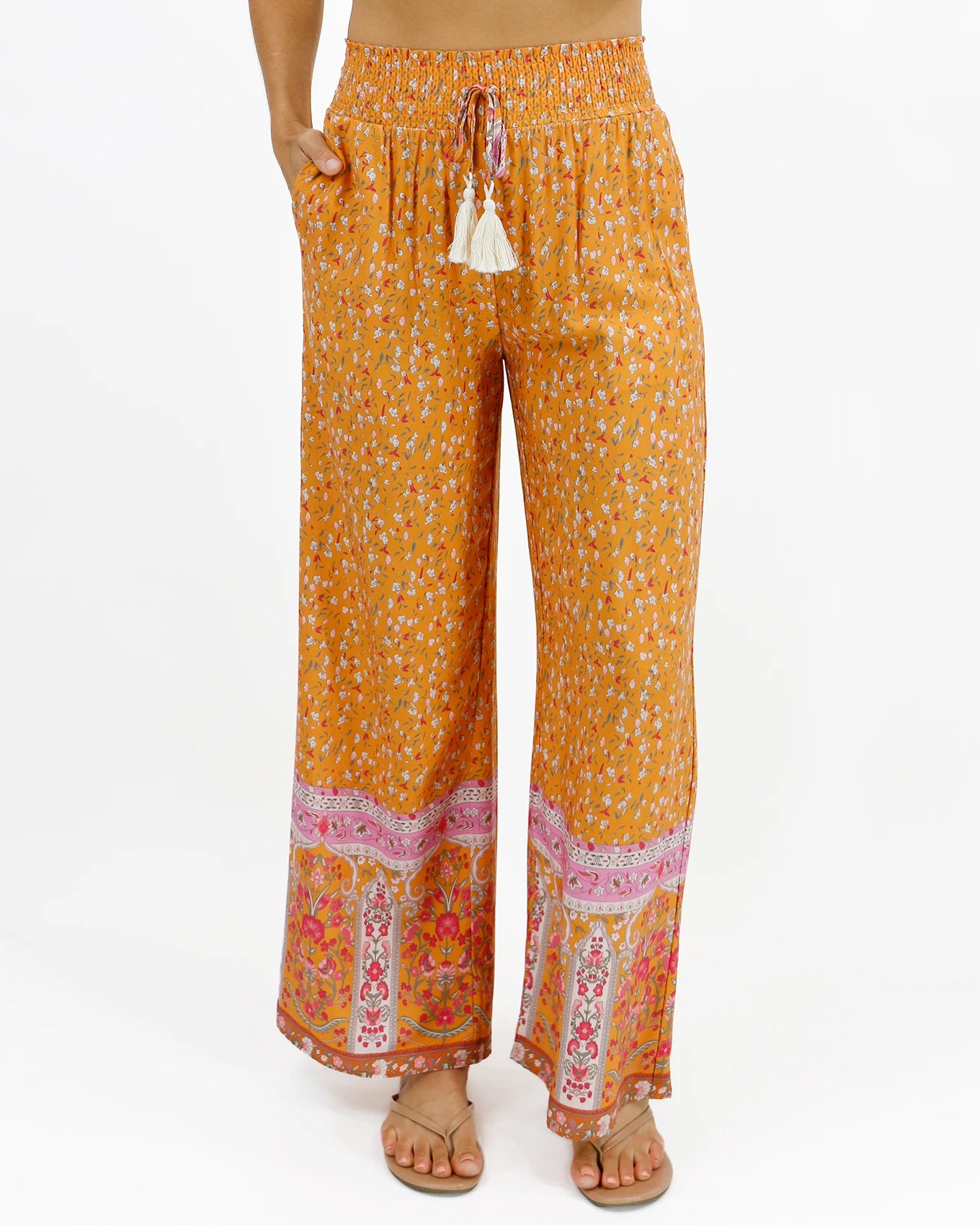 Floral Print Mustard Wide Leg Pants