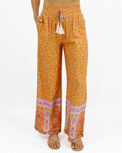 Floral Print Mustard Wide Leg Pants