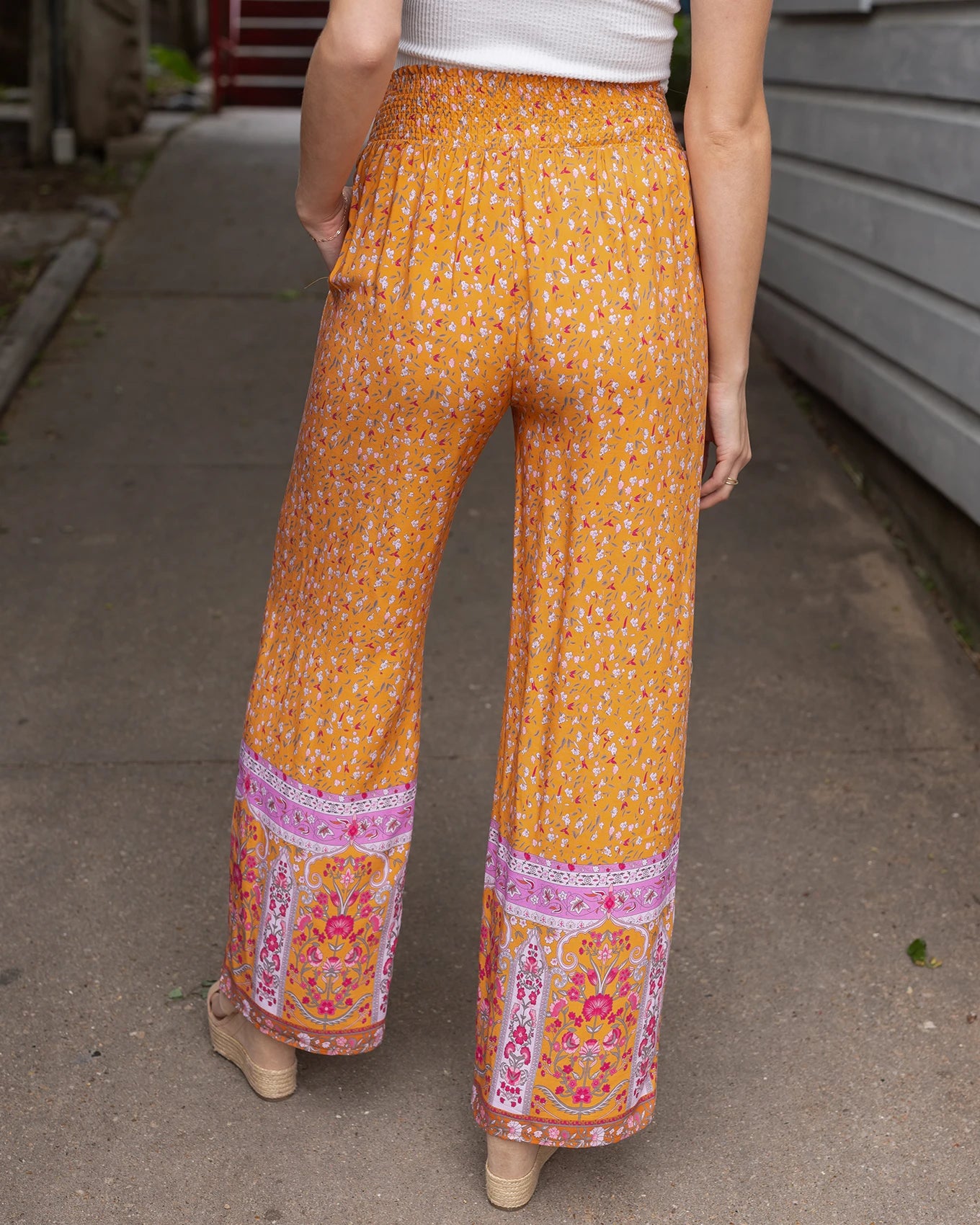 Floral Print Mustard Wide Leg Pants