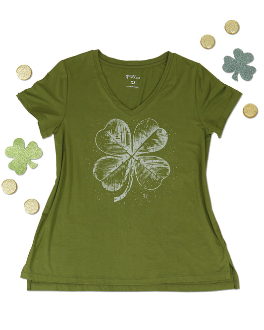 Four Leaf Clover VIP Favorite Perfect V-Neck Graphic Tee