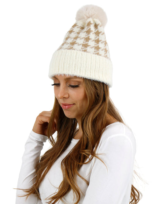 front view of houndstooth beanie