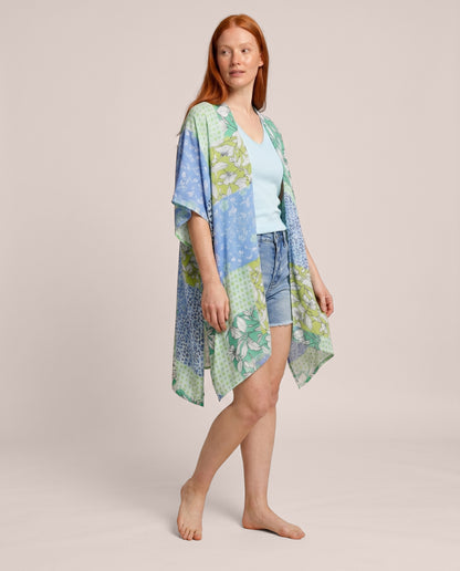 Getaway Patchwork Kimono side view on model with red hair