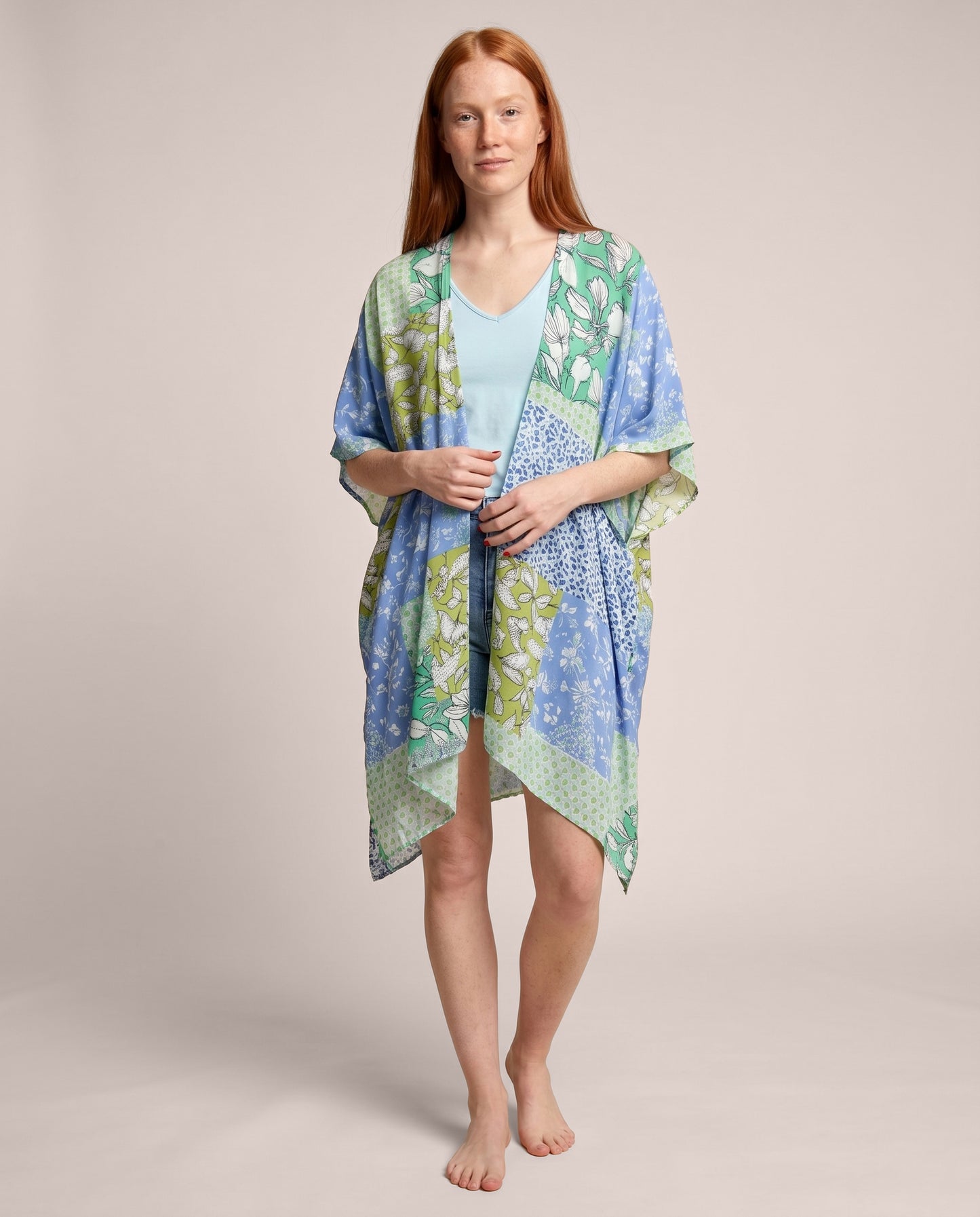 Getaway Patchwork Kimono on model front view