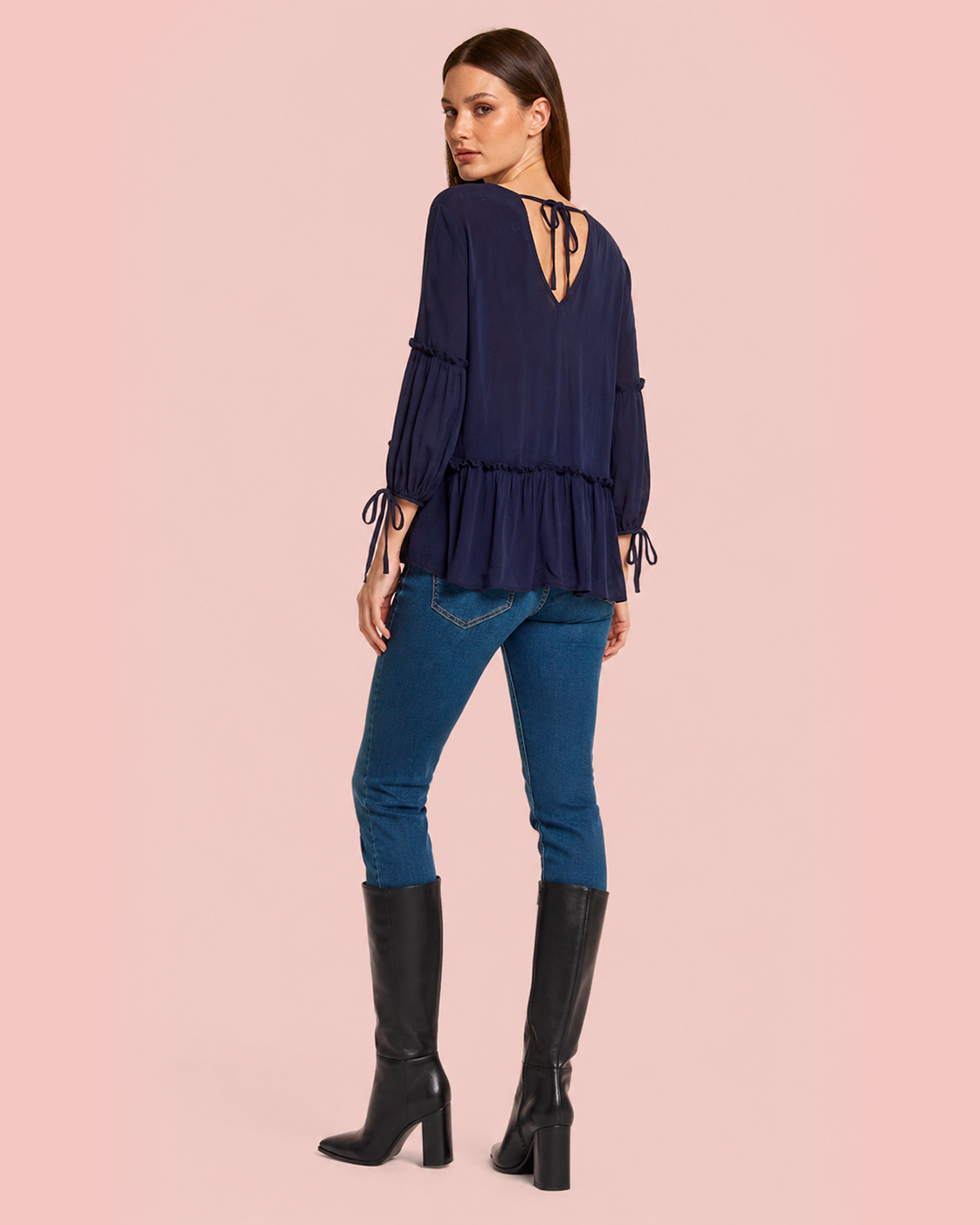 Soft Romance Peplum Blouse Back view showing tie closer