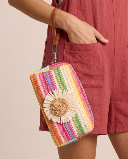  Daisy Striped Summer Wristlet in Pink on model's wrist.