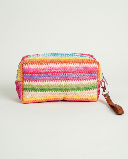 Daisy Striped Summer Wristlet in Pink back view with multicolor woven stripes