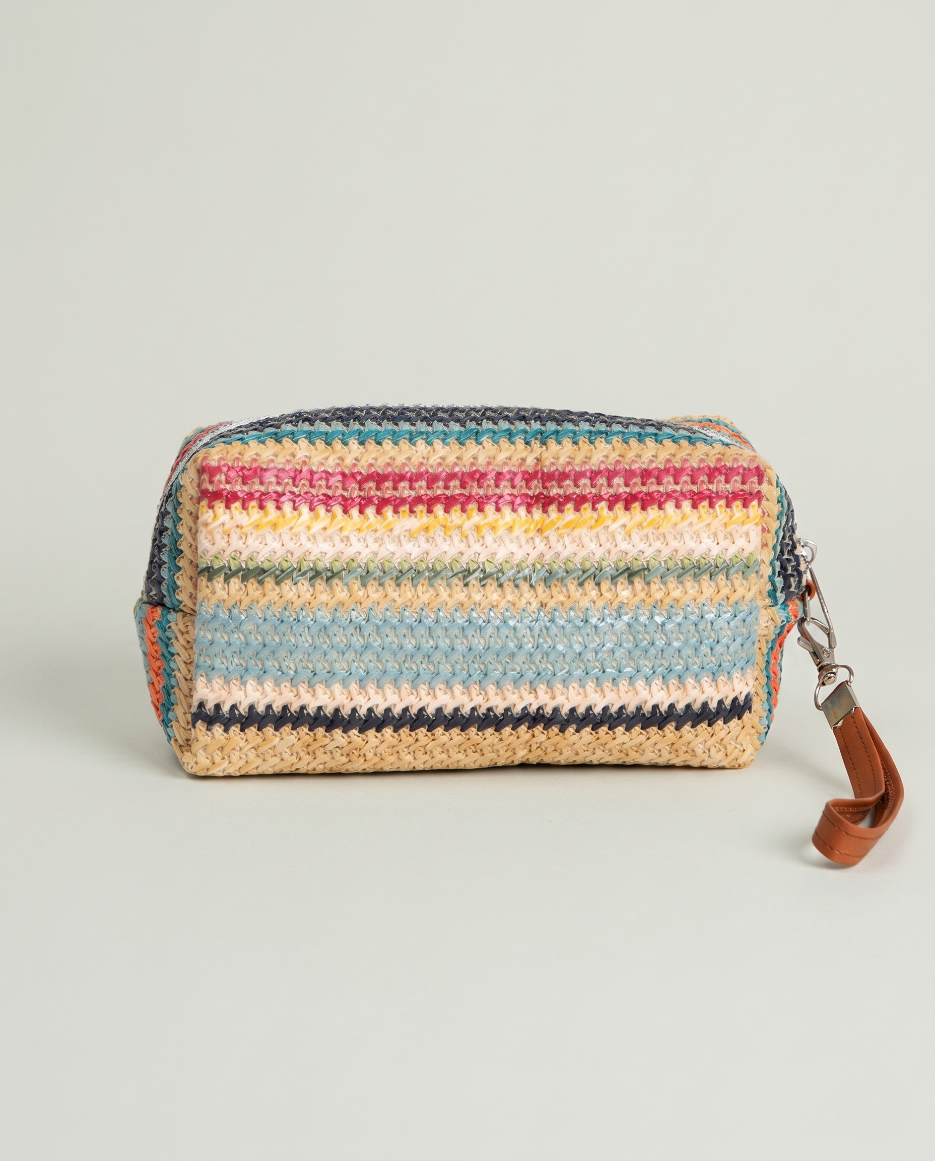 Daisy Striped Summer Wristlet in Blue back view with multicolor woven stripes