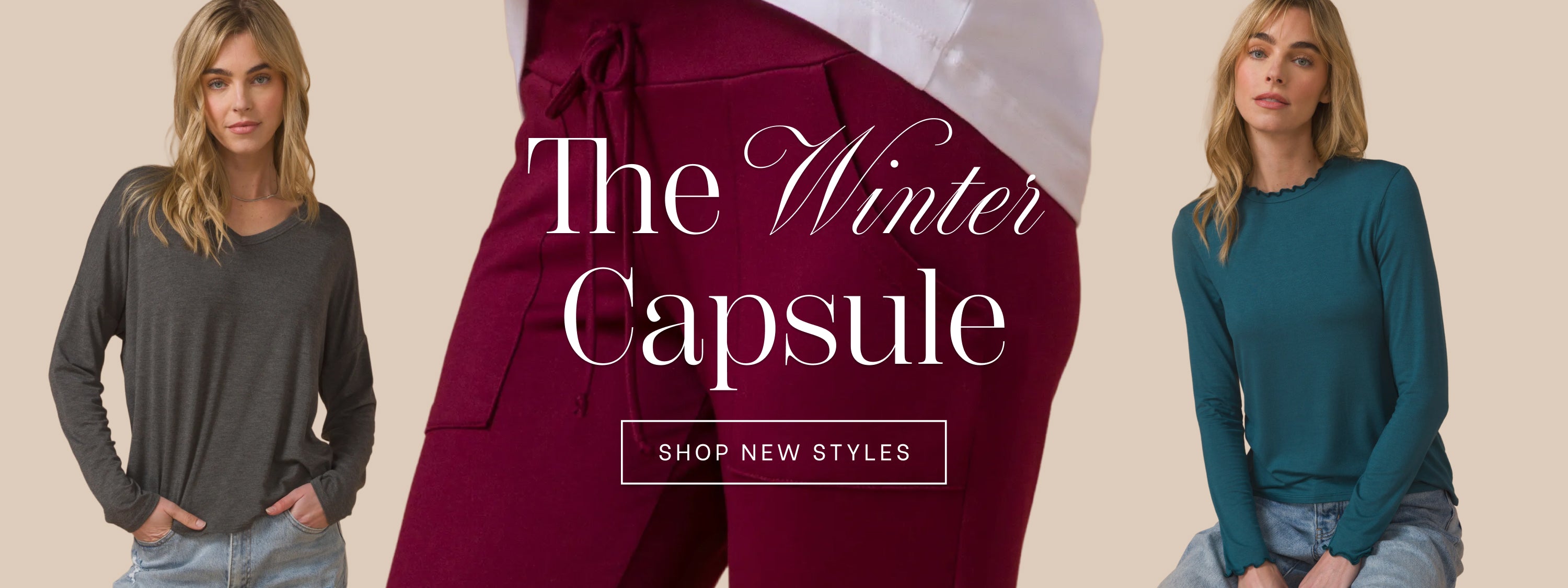 Model wearing new long sleeve shirts for winter