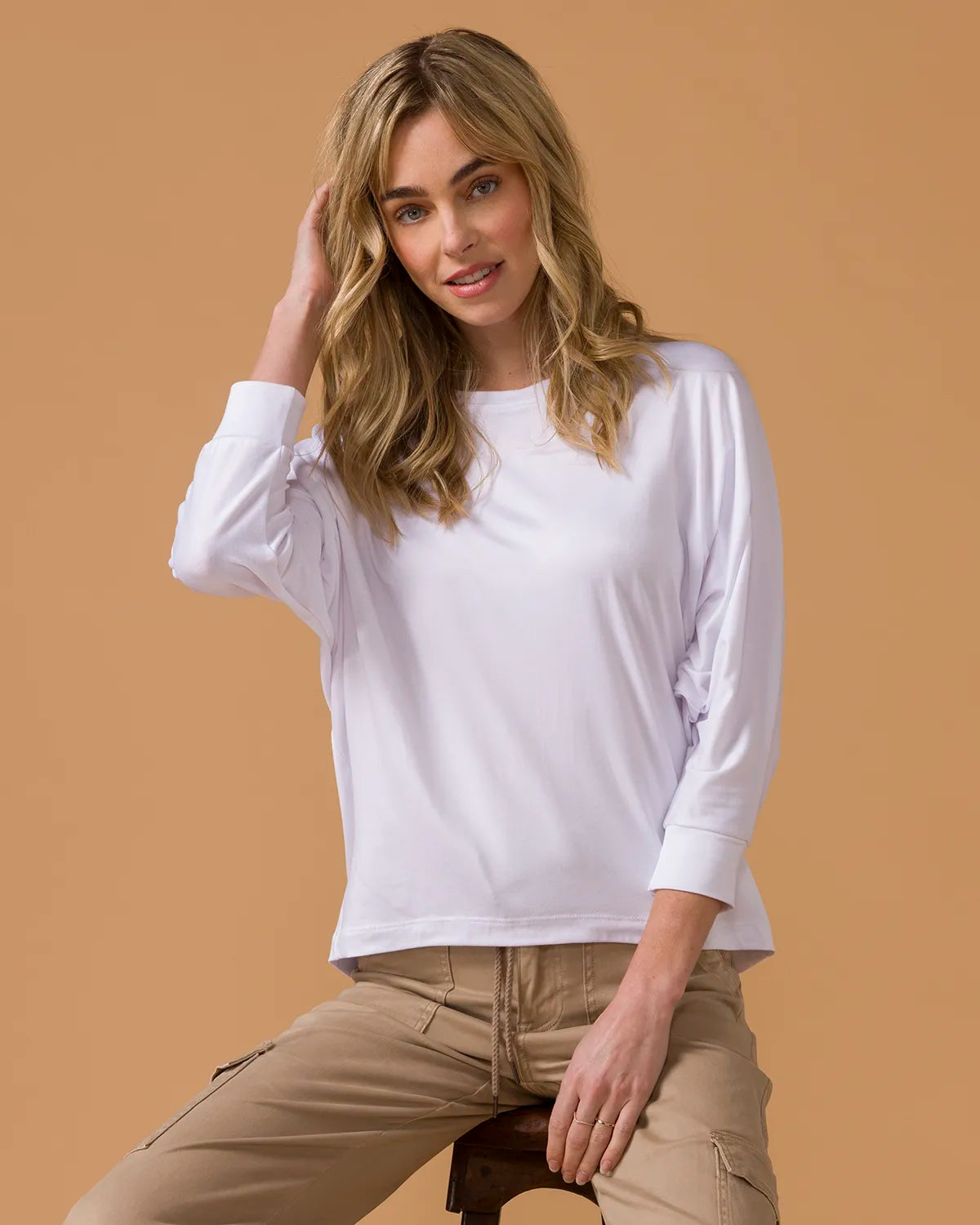 Everyday Ease White Dolman Sleeve Crew