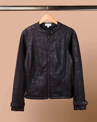 Leather Like Cafe Racer Jacket in Black