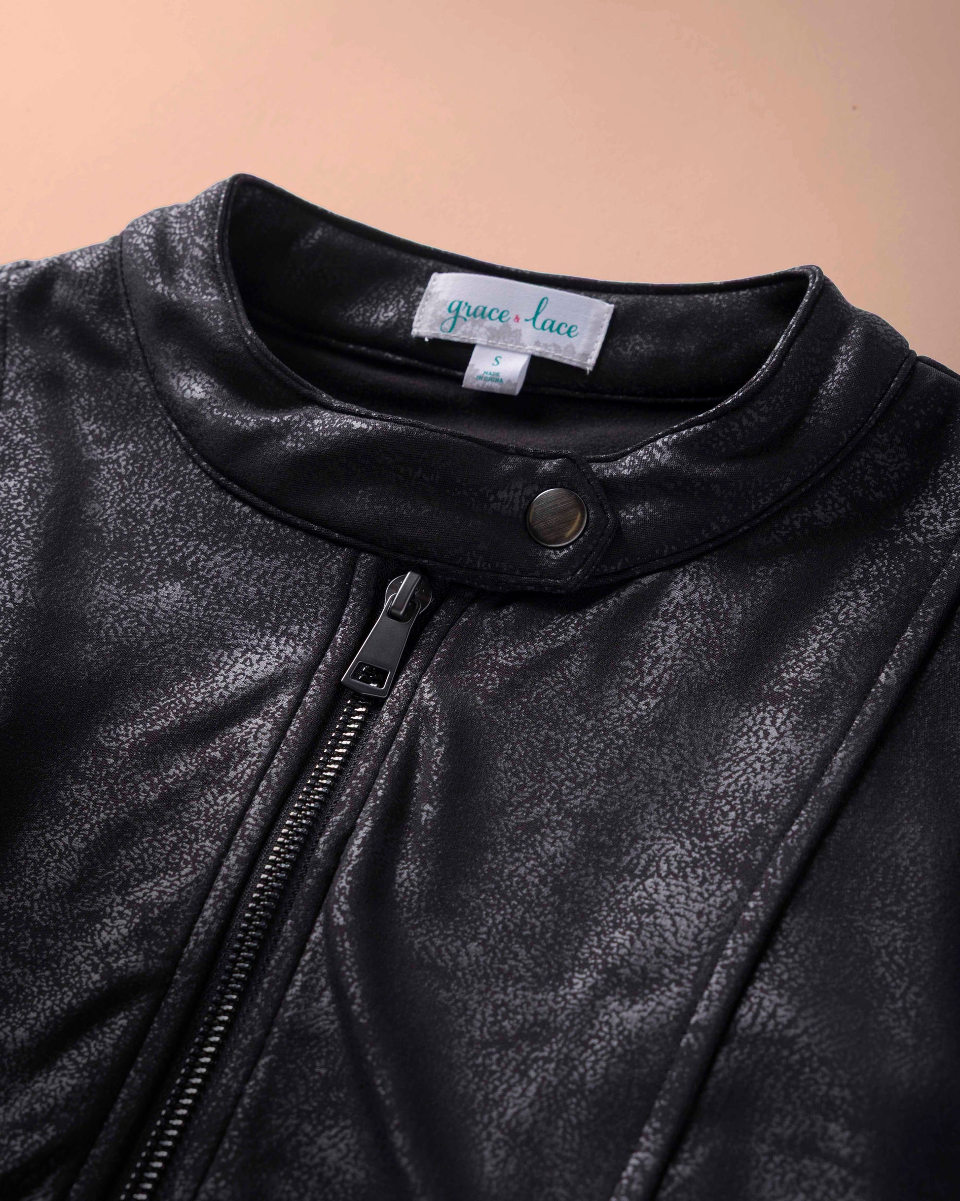 Leather Like Cafe Racer Jacket in Black